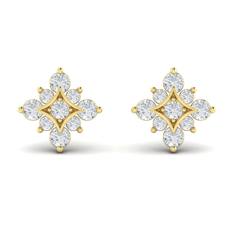 Gold Filigree Earrings-Vlora Lucera 14k Yellow Gold and Diamond Earrings VER60699