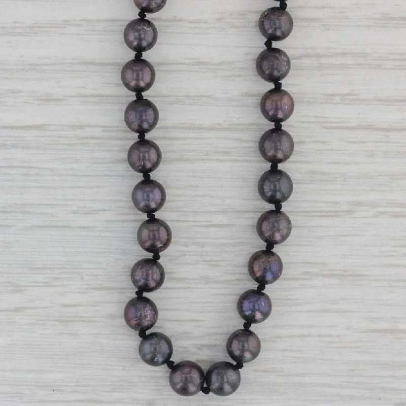 Luxury Diamond Necklaces-Cultured Freshwater Black Pearl Bead Strand Necklace 14k Gold 19.25"