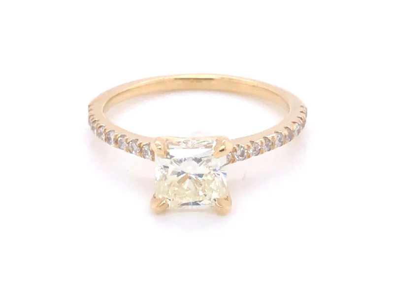 Adjustable Silver Rings-Radiant Cut 1.23 Carat Center Stone Diamond Engagement Ring - 14k Yellow Gold