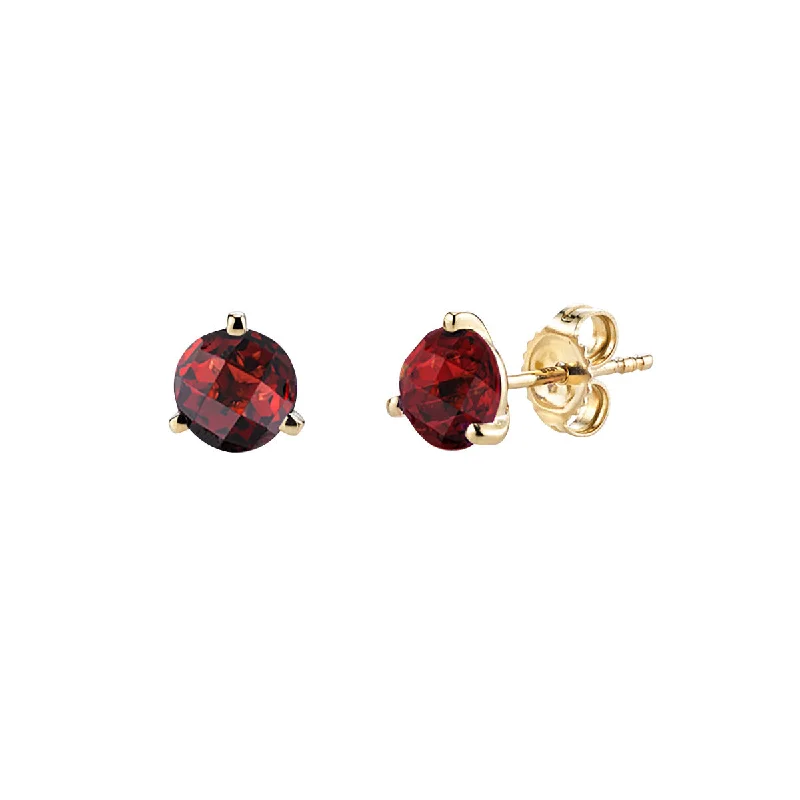 Opal Earrings-Garnet 14K Yellow Gold Stud Earrings