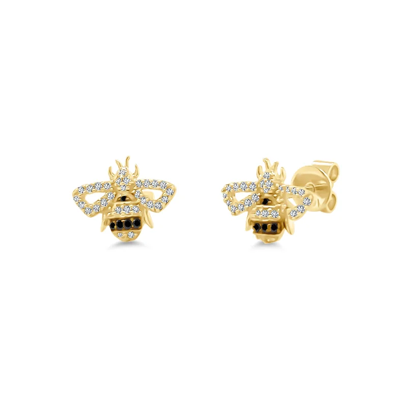 Artistic Earrings-Pave Striped Bumble Bee Studs