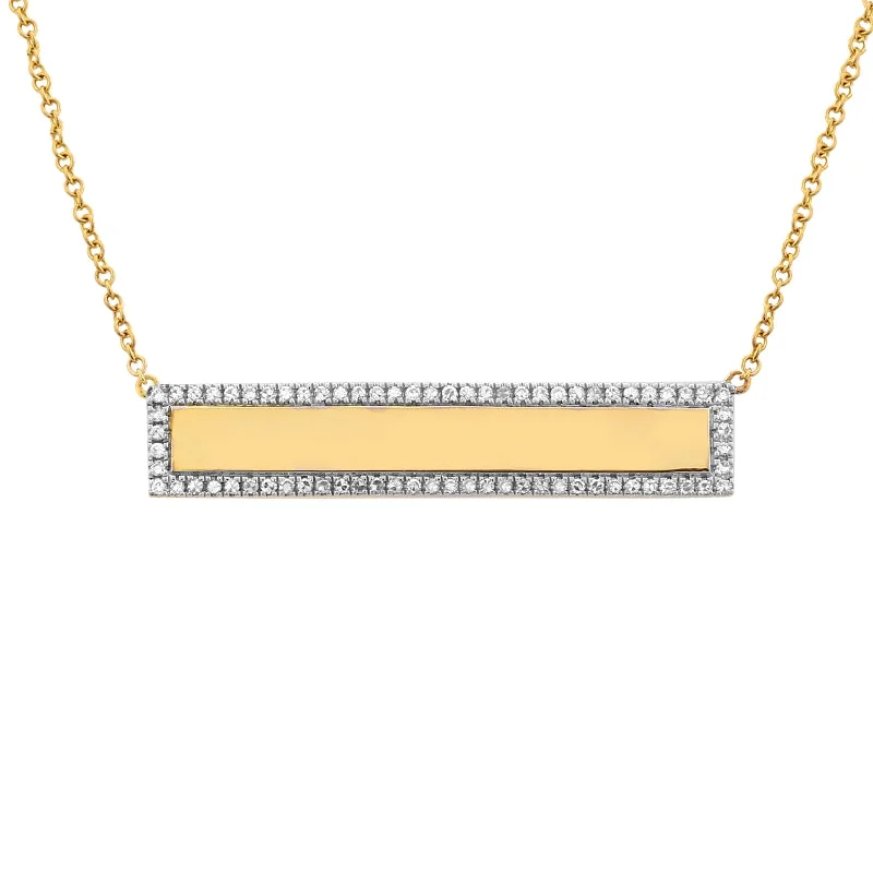 Faux Leather Necklaces-14K Yellow Gold Engravable Diamond Bar Necklace