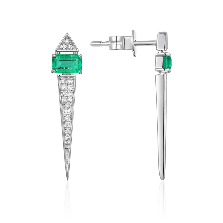 Wide Hoop Earrings-Luvente 14k Emerald and Diamond Dangle Earrings E04287