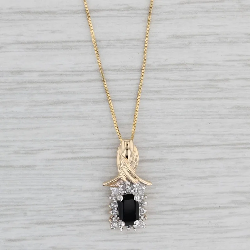 Heart Necklaces-0.37ctw Onyx Diamond Halo Pendant Necklace 14k Yellow Gold 18" Box Chain