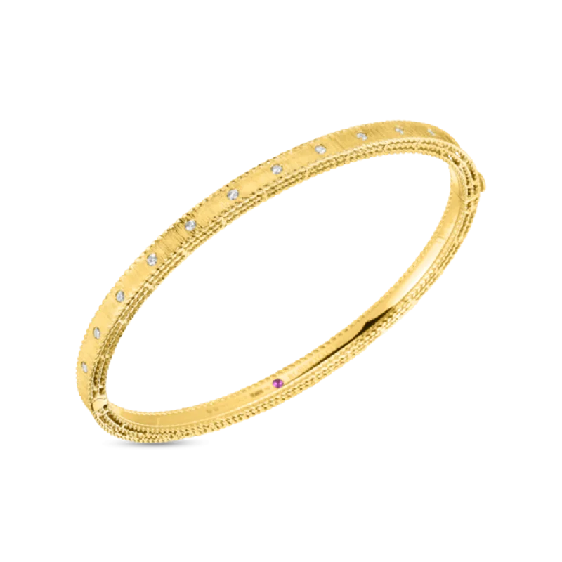 High-End Bangles-Roberto Coin 18k Yellow Gold Symphony Princess Satin Diamond Bangle - .17cttw