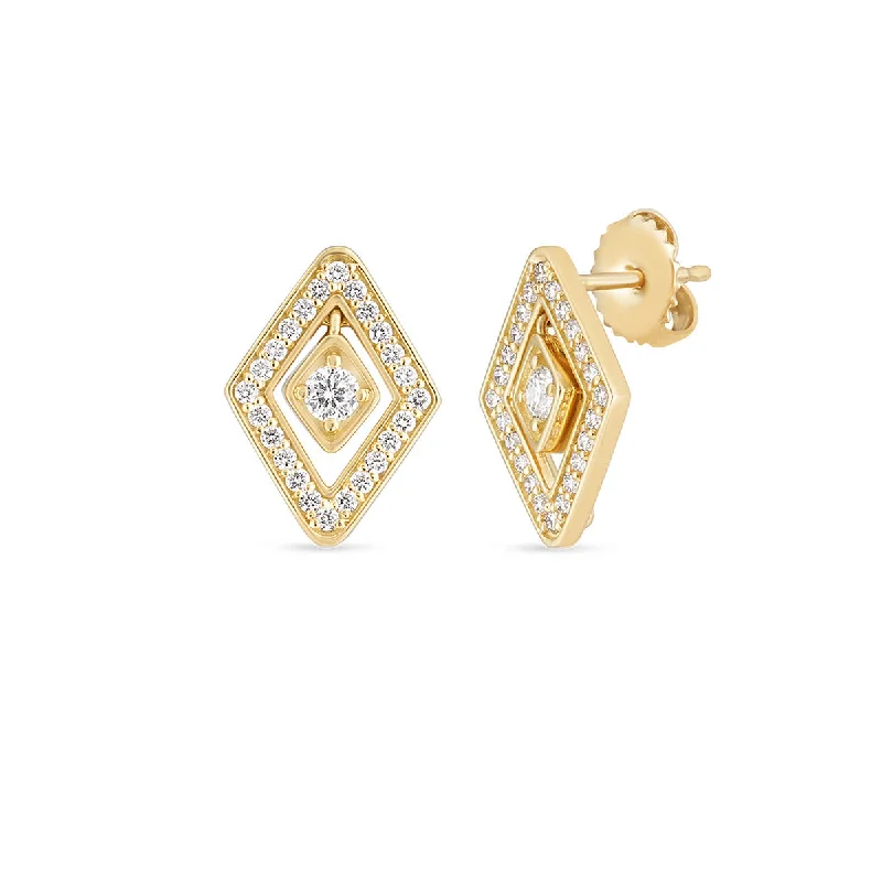 Large Earrings-18K Yellow Gold Diamante Diamond Stud Earrings