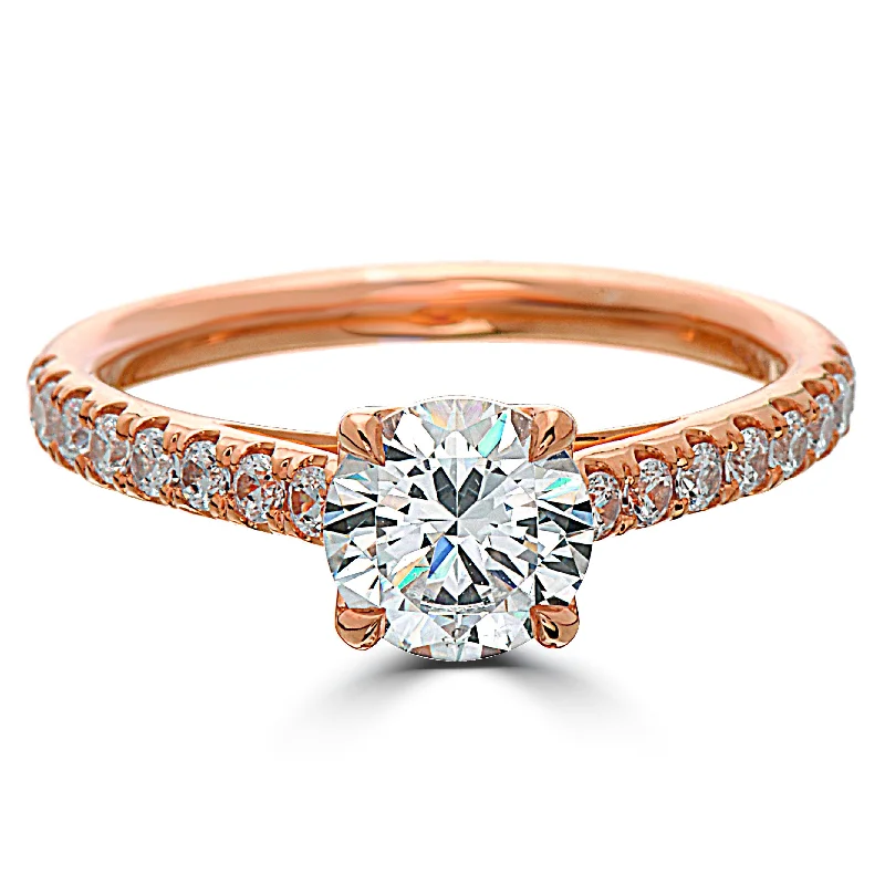 Gemstone Solitaire Rings-Point of Love Round Brilliant 1 Carat Diamond Shank 18K Rose Gold Engagement Ring