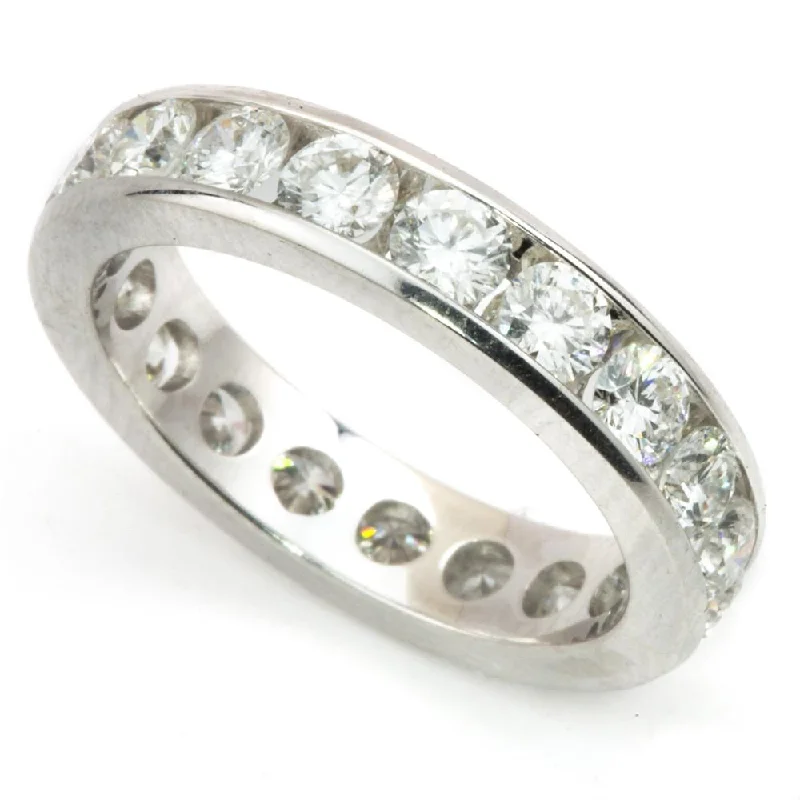 Floral Diamond Rings-Diamond Eternity Anniversary Band Ring Round Channel Set 18K 2.63ctw