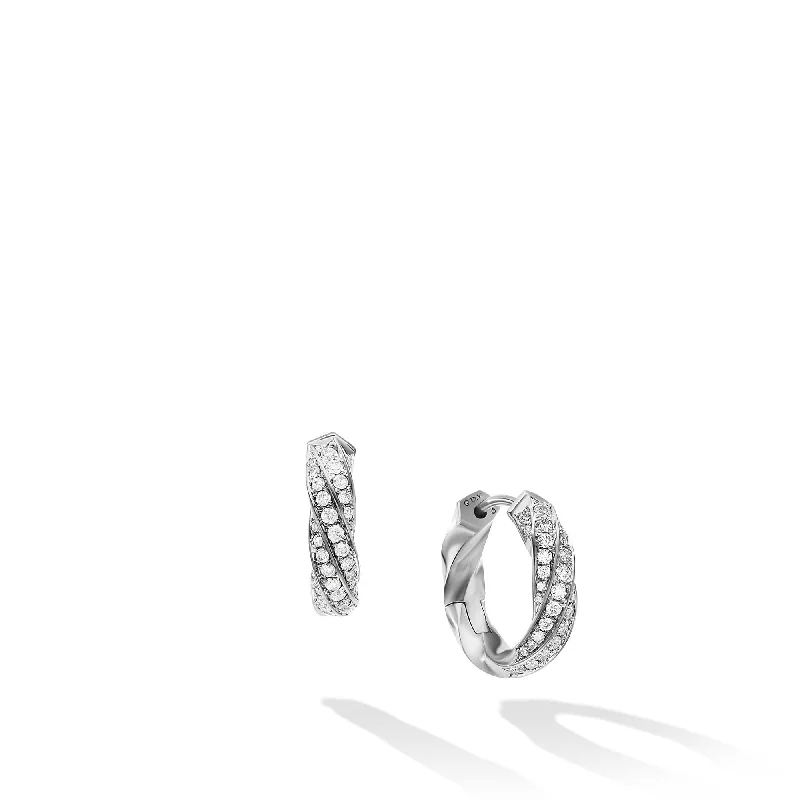 Bridesmaid Earrings-Cable Edge Huggie Hoop Earrings in Recycled Sterling Silver with Pave Diamonds