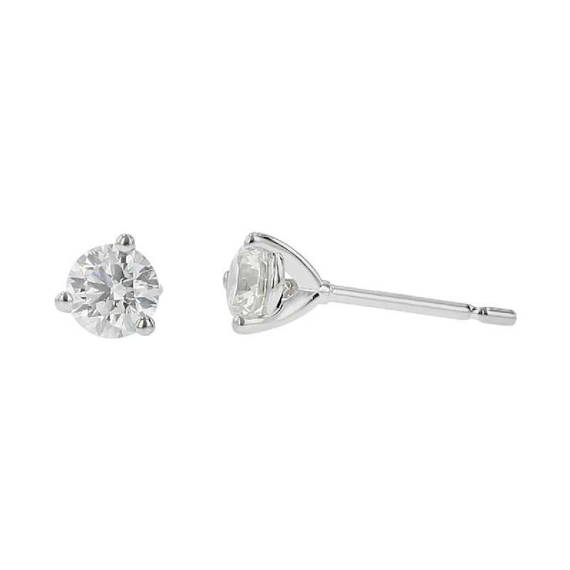 Small Earrings-1.00ct Fire & Ice Round Brilliant Diamonds and F&I 3 Prong Stud Earrings in 18K White Gold