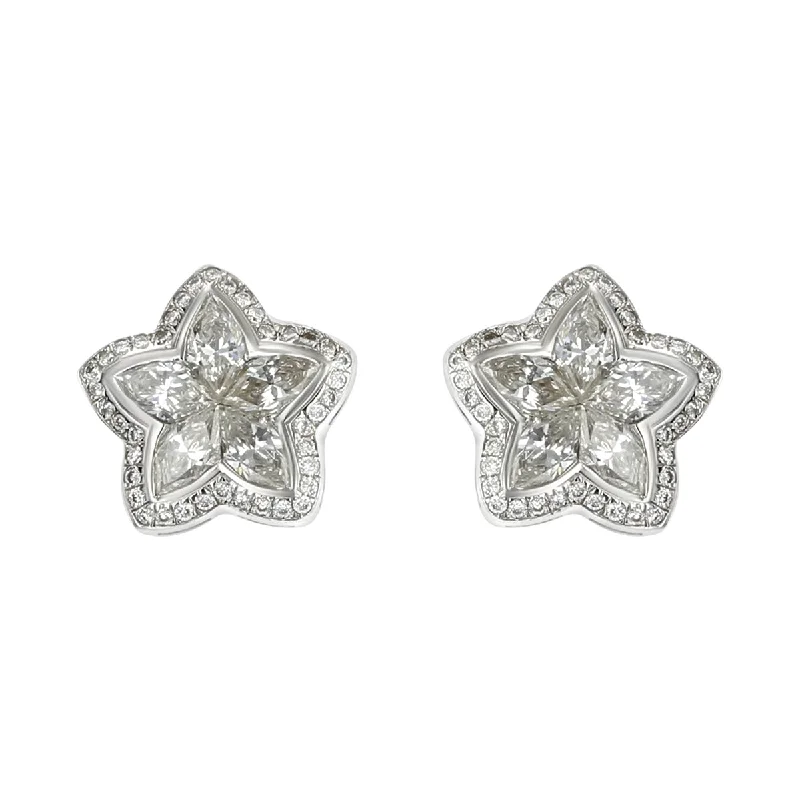 Chic Earrings-18K WHITE GOLD 80 FULL CUT AND 10 MARQUISE DIAMONDS=2.10CTS STAR STUD EARRINGS