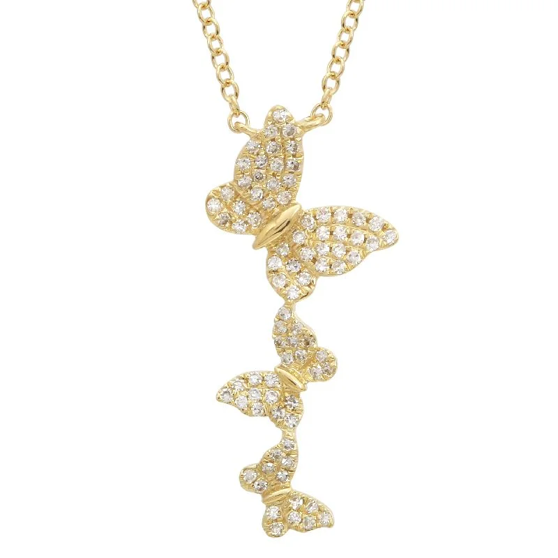 Layered Chain Necklaces-14K Yellow Gold Diamond Triple Butterfly Necklace