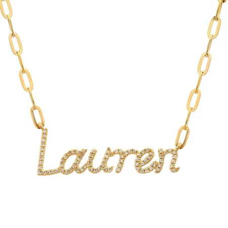 Charm Necklaces-14k Yellow Gold Custom Diamond Link Chain Necklace