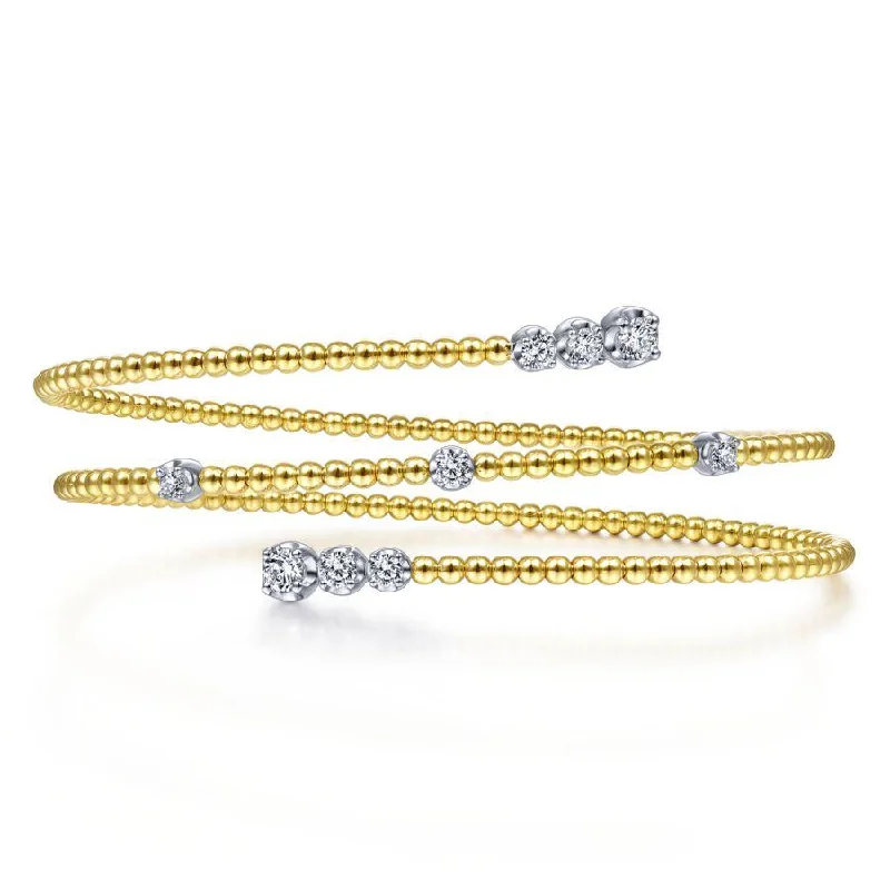 Gold and Silver Bangles-Gabriel & Co. - BG4277-62M45JJ - 14K White-Yellow Gold Diamond Bangle