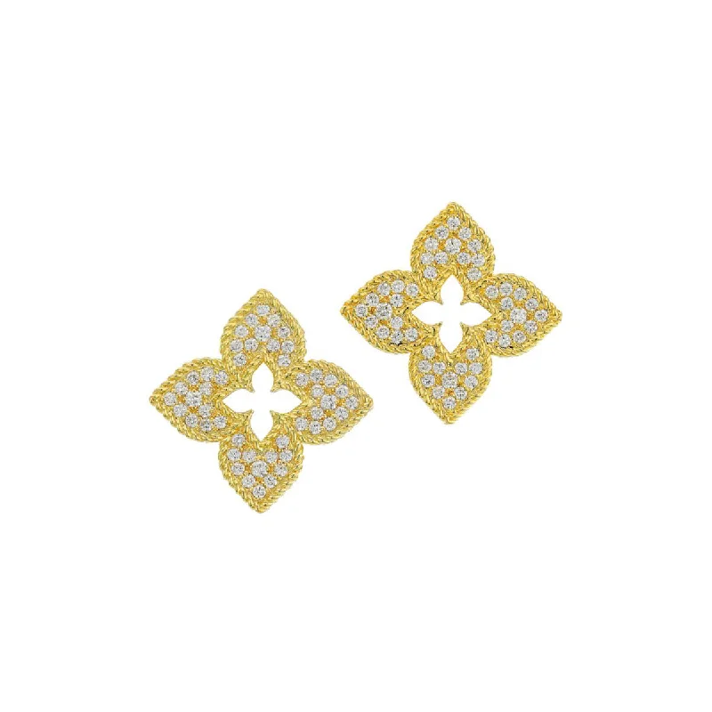 Large Earrings-Venetian Princess 18K Yellow Gold and Diamond Stud Earrings