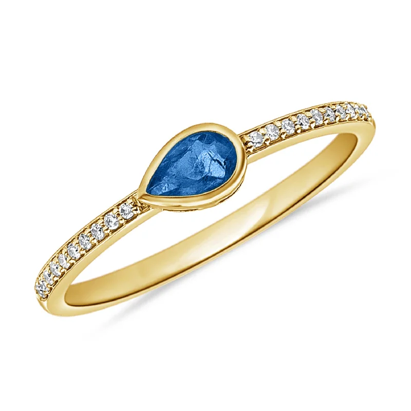 Engraved Wedding Bands-Timeless Pear-Cut Sapphire and Diamond Ring in 14K Gold