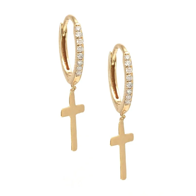 Fashion Gemstone Necklaces-14k Yellow Gold Diamond Cross Earrings