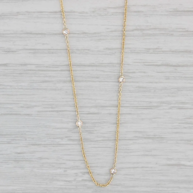 Classic Pendant Necklaces-New 0.30ctw Diamond By The Yard Station Necklace 14k Gold 16-18" Adjustable