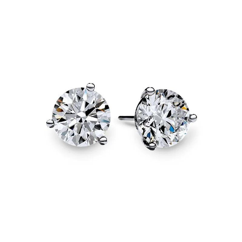 Personalised Earrings-18K WHITE GOLD 2 PREMIER RB DIAS=1.40CTTW 3-PRONG STUD EARRINGS