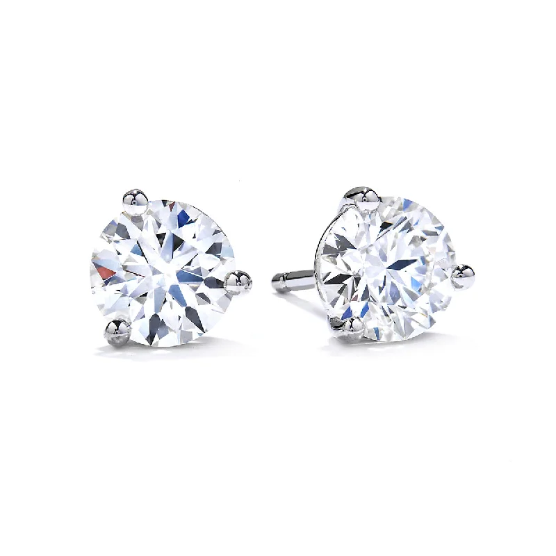 Classic Gold Earrings-18KW 2 ROUND BRILLIANT DIAMONDS=3.046CT HEARTS ON FIRE STUD EARRINGS