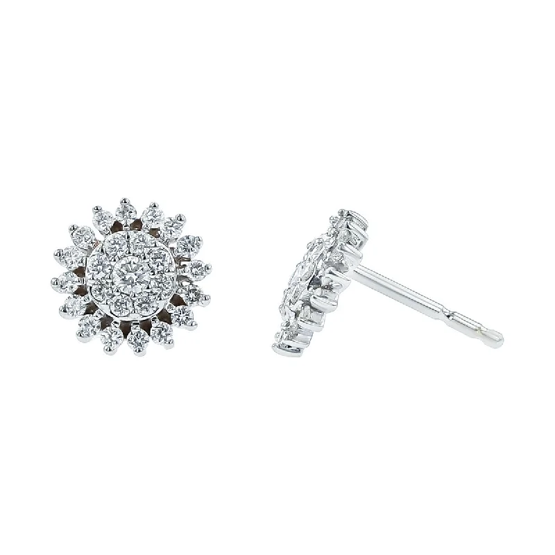 Artistic Gold Earrings-18K White Gold and Diamond Sunburst Stud Earrings