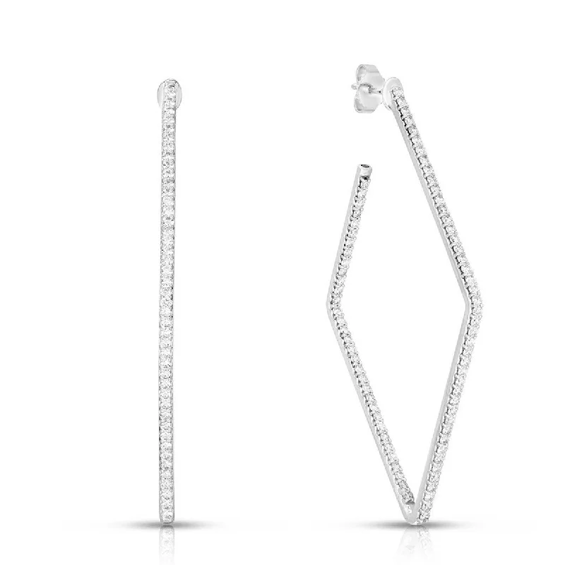 Shiny Earrings-0.84ct Diamond Small Square Hoop Earrings in 18K White Gold