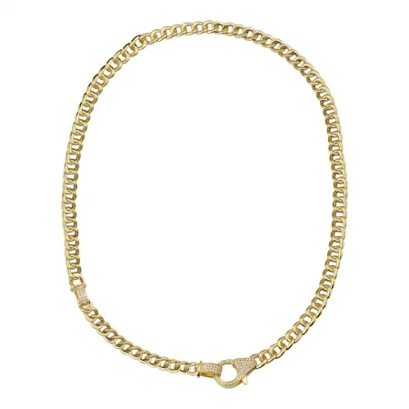 Beaded Chain Necklaces-14K Yellow Gold Diamond Clasp Cuban Link Choker Necklace