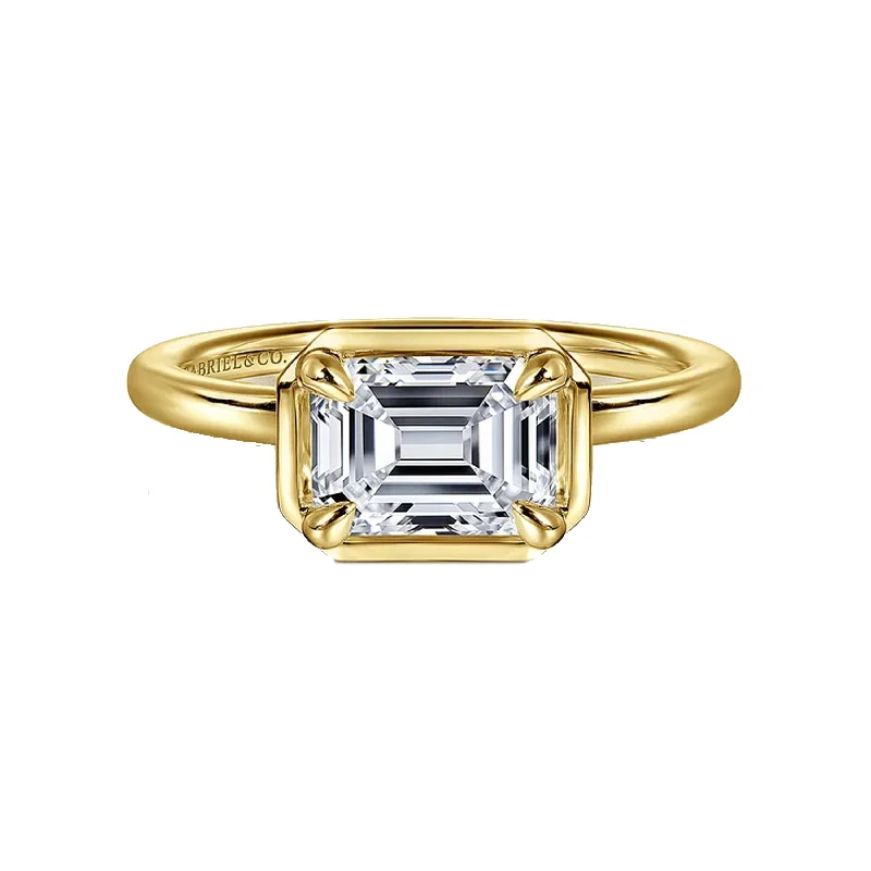 Engraved Engagement Rings-Gabriel 14K Yellow Gold Emerald Cut Diamond Engagement Ring Mounting