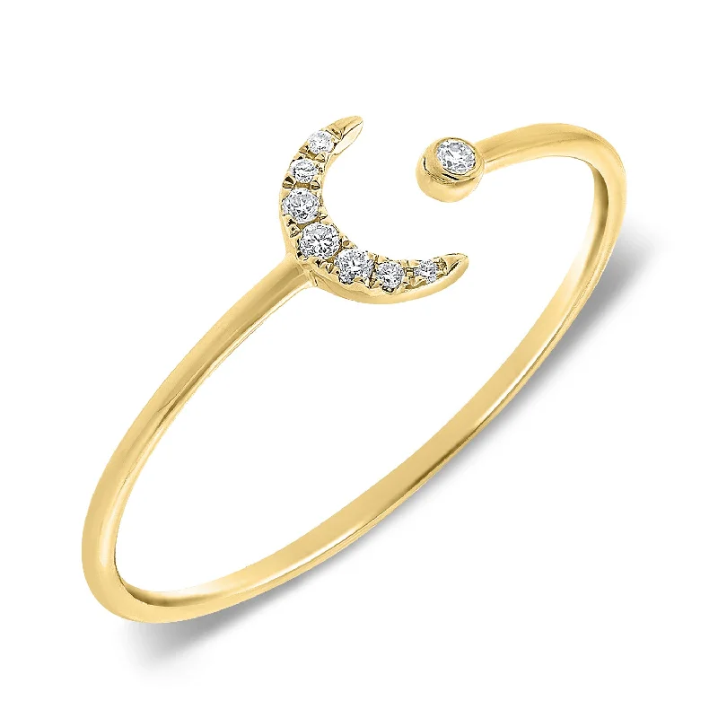 Artistic Rings-14K Gold Diamond Moon Ring