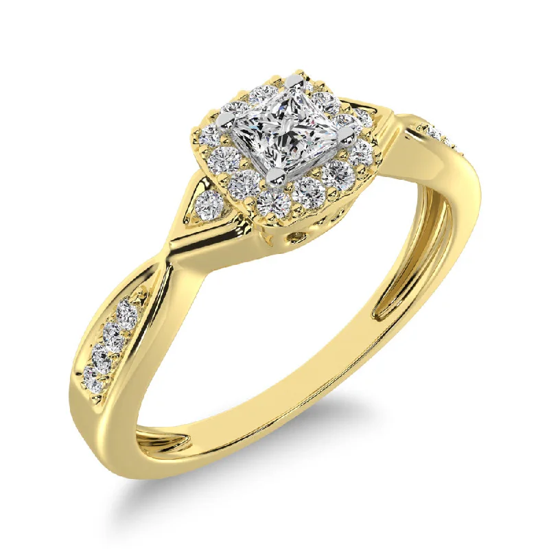 Double Stone Rings-10K Yellow Gold Princess Cut Diamond 1/5 Ct.Tw. Engagement Ring