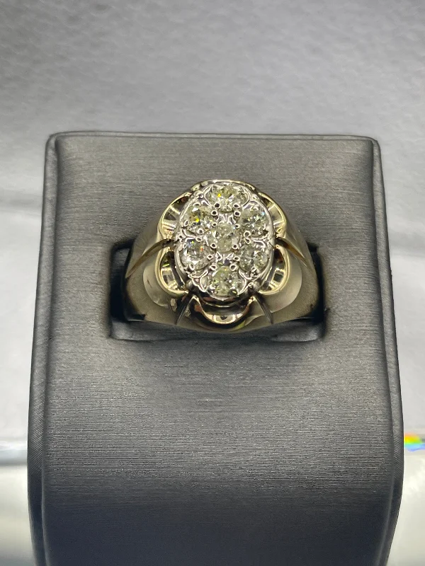 Wedding Ring Sets for Couples-Ladies / Gents 14 Karat Yellow Gold Diamond Cluster Ring