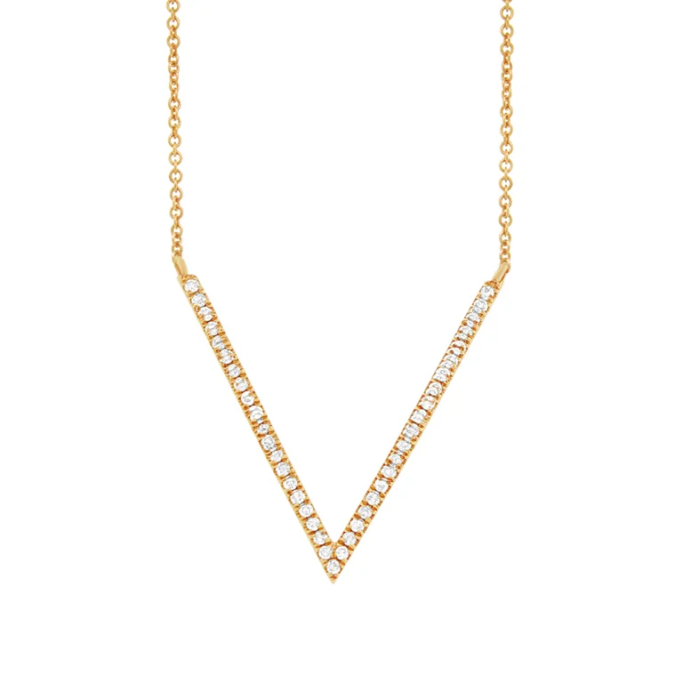 Chunky Necklaces-14K Yellow Gold Diamond "V" Necklace