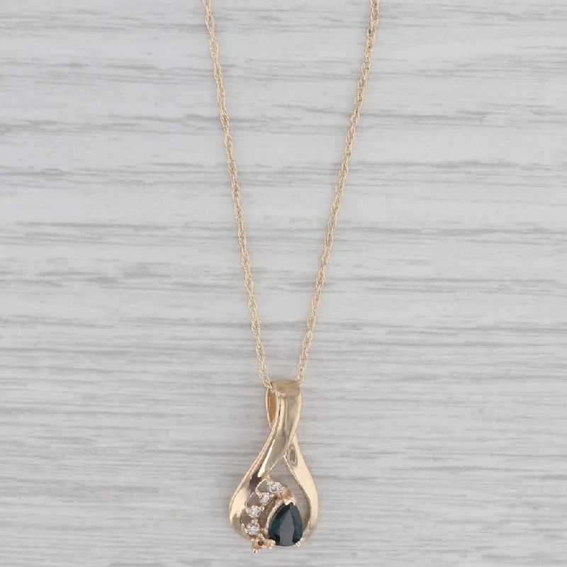 Gold Chain Necklaces-0.56ctw Blue Sapphire Diamond Teardrop Pendant Necklace 14k Yellow Gold 18"