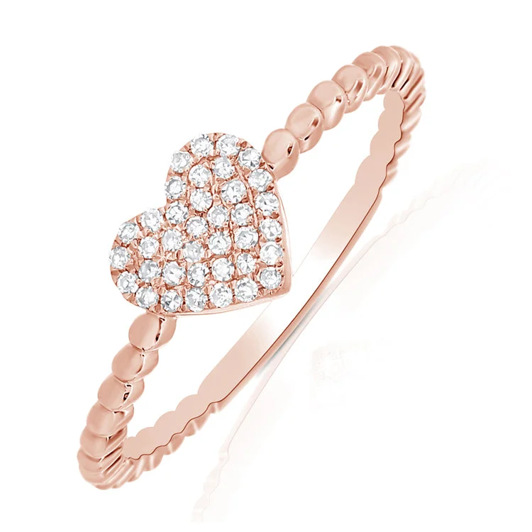 Platinum Rings-Sparkling Heart Diamond Ring in 14K Gold