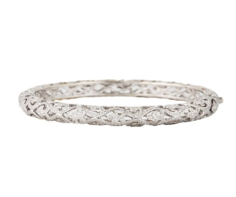 Indian Wedding Bangles-1.50tw Diamond Filigree Bangle Bracelet in 18K