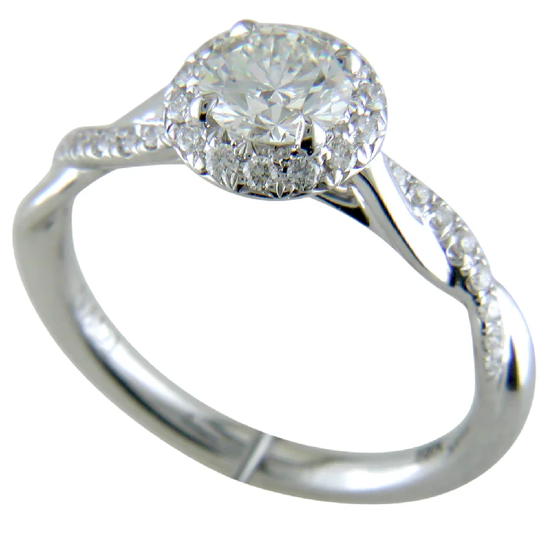 Bridal Set Rings-3/4 Carat Round Diamond 18K White Gold Engagement Ring with Halo and Twist Pave