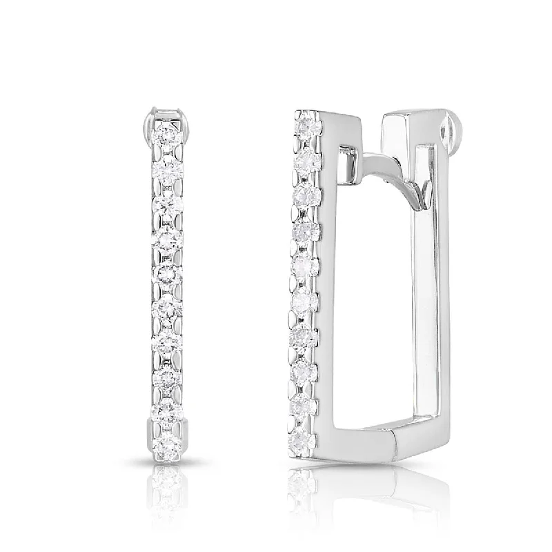 Bohemian Earrings-0.19 Diamond Classic Square Earrings in 18 White Gold