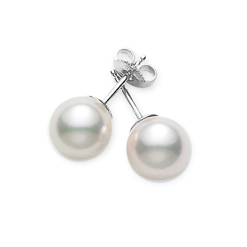 Handmade Gold Earrings-Akoya Cultured Pearl Stud Earrings