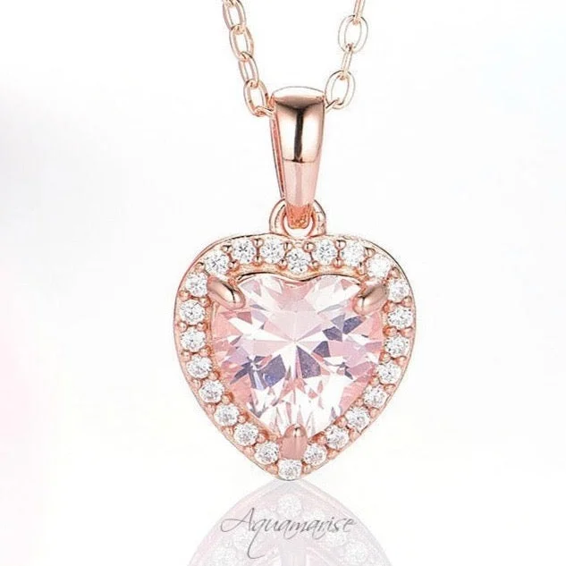 Fancy Necklaces-Love Morganite Necklace- 14K Rose Gold Vermeil