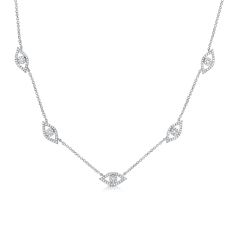 Zodiac Necklaces-14K White Gold Diamond Evil Eye Necklace