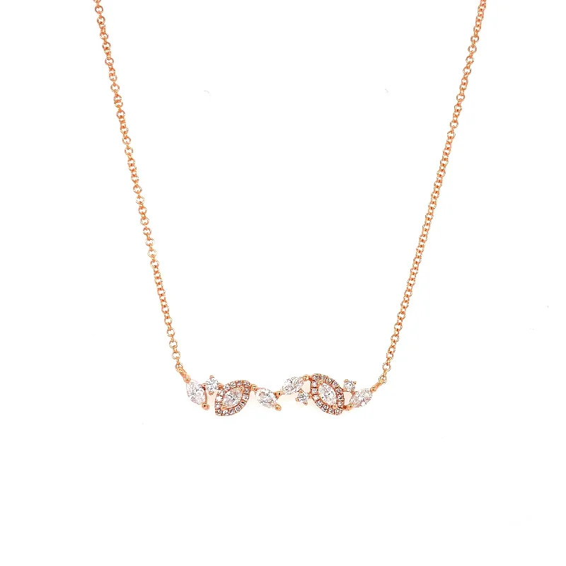 Gold Chain Necklaces-14K Rose Gold Round & Marquise Diamond Necklace