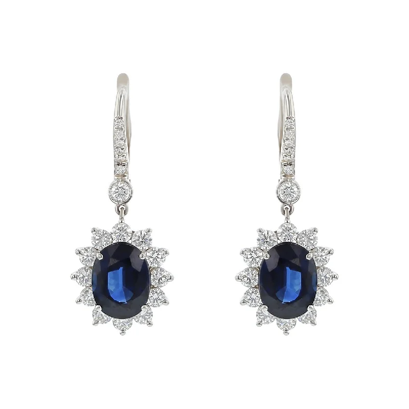 Boho Earrings-Sapphire and Diamond Halo Dangle Earrings