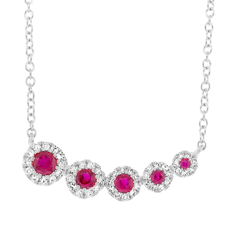 Abstract Necklaces-14K White Gold Diamond and Ruby Halo Necklace