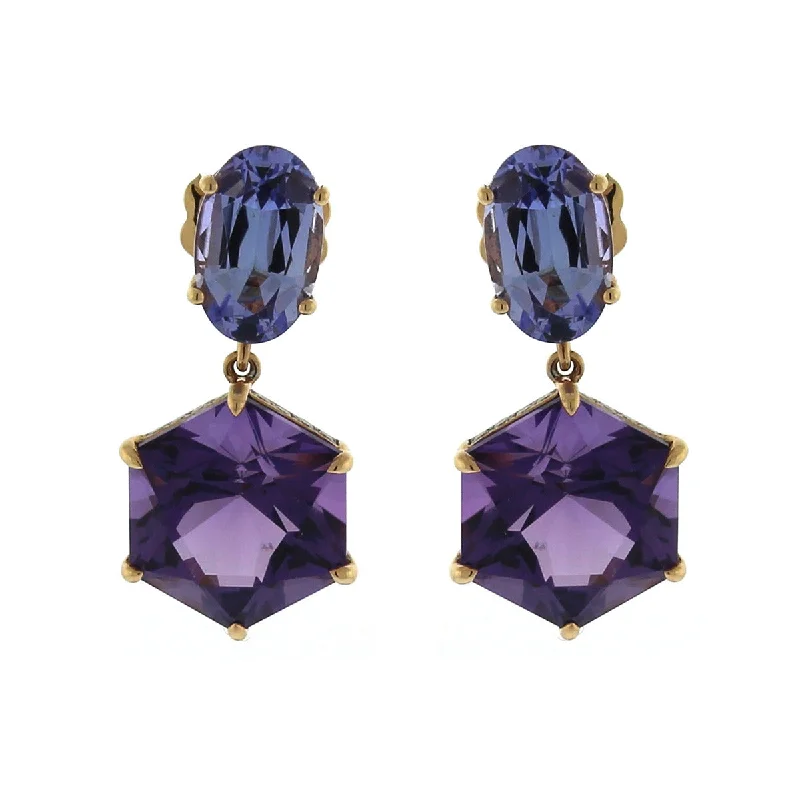 Leaf Earrings-Tanzanite, Amethyst and Diamond Dangle Earrings