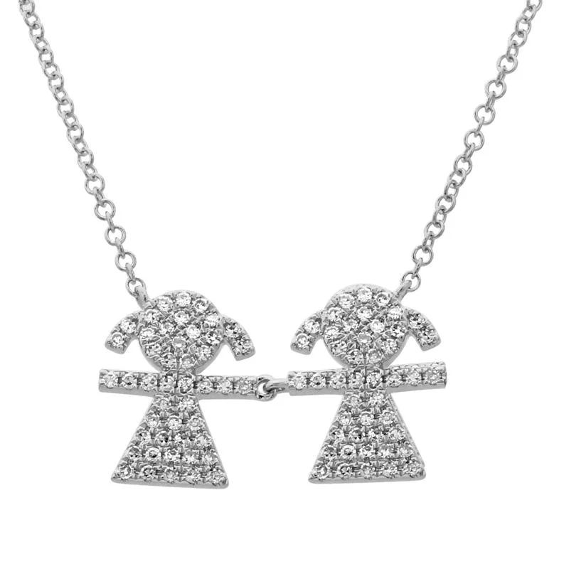 Fashion Necklaces-14K White Gold Diamond Double Girl (Children) Necklace