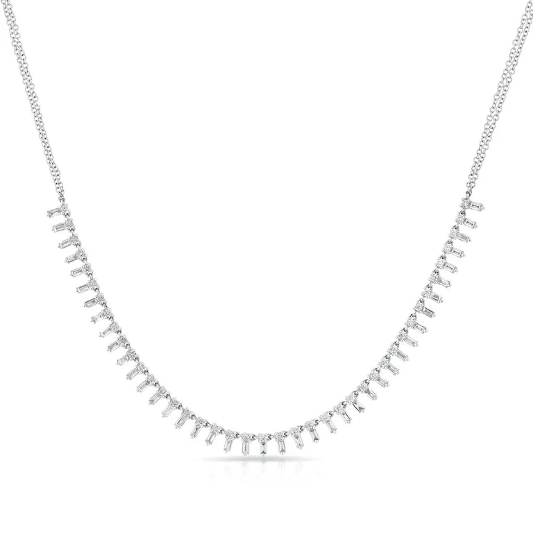 Rose Gold Necklaces-14K White Gold "Queen" Baguette Diamond Necklace