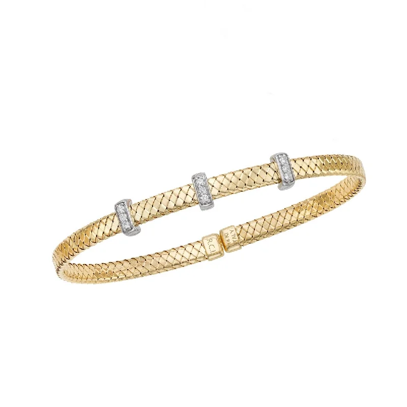 Handmade Bangles-14K Yellow Gold .13CT Diamond Basketweave Bangle BG8328