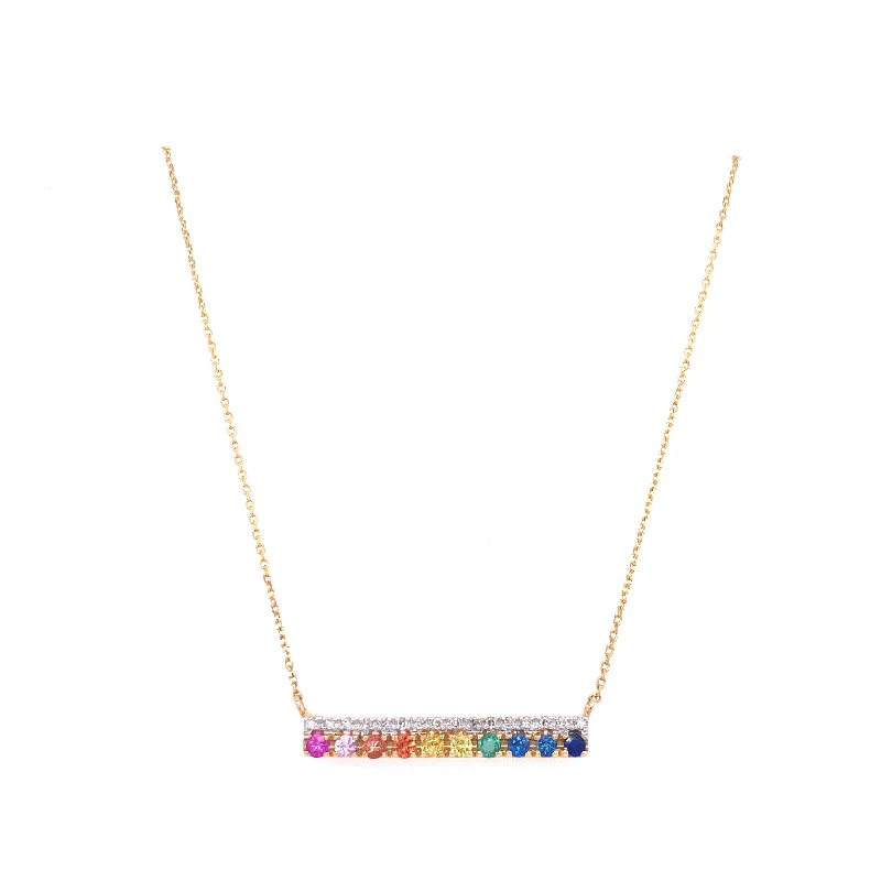 Multi-Strand Necklaces-14K Yellow Gold Diamond Multi Sapphire Bar Necklace