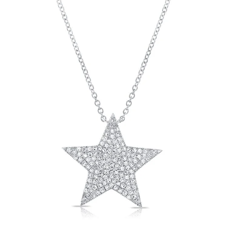 Silver Gemstone Necklaces-14K White Gold Diamond Large Star Necklace