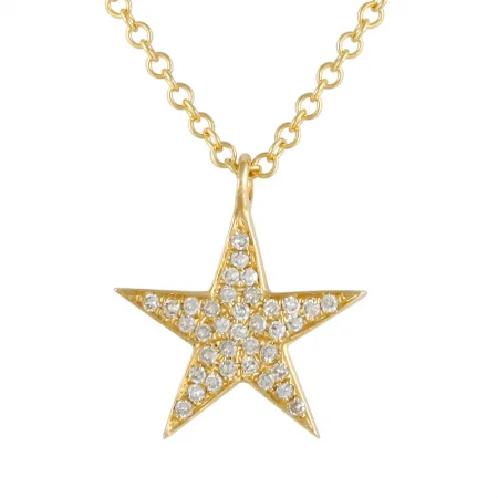 Silver-Plated Necklaces-14K Yellow Gold Diamond Star Necklace